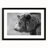 Framed black bear wall art featuring a detailed illustration, showcasing vibrant colors and a sleek black mat, perfect for nature-themed home decor.