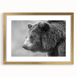 Framed black bear wall art design showcasing intricate details and a gold mat, perfect for nature-inspired decor in living spaces. Ideal for wildlife enthusiasts.