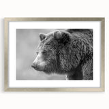 Black bear wall art in a stylish silver frame with matting, showcasing intricate design details and a modern aesthetic, perfect for nature lovers' decor.