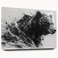 Black bear wall art design displayed on acrylic glass, showcasing a side view with pin mounting. Ideal for nature-inspired decor and wildlife enthusiasts.