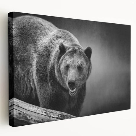 Stretched canvas wall art showcasing a striking black bear design, featuring vibrant colors and intricate details, ideal for nature lovers and rustic decor.