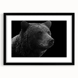 Black bear wall art framed with a sleek black matte, showcasing intricate design details and rich textures. Ideal for nature-themed decor and wildlife enthusiasts.