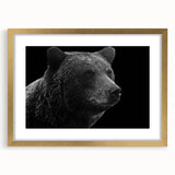 Elegant black bear wall art design framed in gold, showcasing intricate details and modern aesthetics, perfect for nature-inspired home decor.