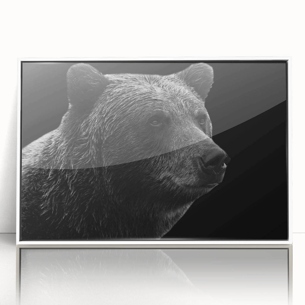 Framed black bear wall art design showcasing intricate details and a modern aesthetic, featuring a white frame for a stylish display in any interior space.