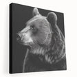 Stretched canvas wall art featuring a striking black bear design, showcasing intricate details and a side view perspective, perfect for nature-themed home decor.
