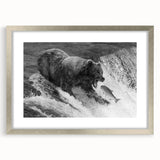 Framed wall art featuring a detailed black bear design, set in a silver frame with matting, perfect for nature-themed home decor. Ideal for wildlife enthusiasts.