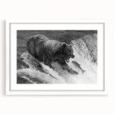 Black bear wall art design framed with a white mat, showcasing a detailed illustration of a bear against a minimalist background, ideal for enhancing home decor.
