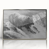 Framed black bear wall art design in sleek acrylic with a silver frame, showcasing a realistic depiction of a black bear against a minimalist backdrop, perfect for nature enthusiasts.