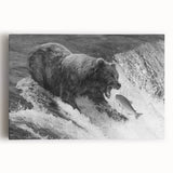 Black bear wall art design on stretched canvas, showcasing intricate details and rich colors, ideal for nature enthusiasts looking to enhance their home decor.