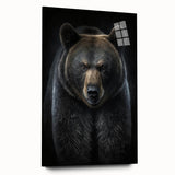 Acrylic wall art showcasing a stunning black bear design, side view display, featuring vibrant colors on glass, perfect for nature-themed decor.