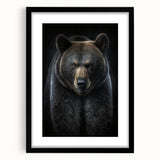 Close-up of a black bear wall art framed collection showcasing intricate bear design with a sleek black frame and white mat, ideal for rustic home decor.