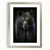 Black bear wall art framed in silver, showcasing a detailed design with a mat for added elegance. Perfect for nature enthusiasts and home decor.