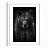 Black bear wall art design framed with a white mat, showcasing a striking and detailed illustration against a minimalist backdrop, perfect for nature enthusiasts. This piece adds an elegant touch to any home decor, emphasizing wildlife appreciation and artistry.