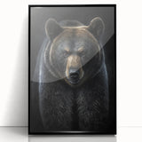 Framed black bear wall art design in a modern acrylic frame, showcasing intricate details and a sleek black finish, perfect for wildlife decor enthusiasts.