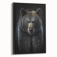 Framed canvas wall art depicting a striking black bear design, showcasing intricate details and vivid colors, perfect for nature lovers and home decor enthusiasts.