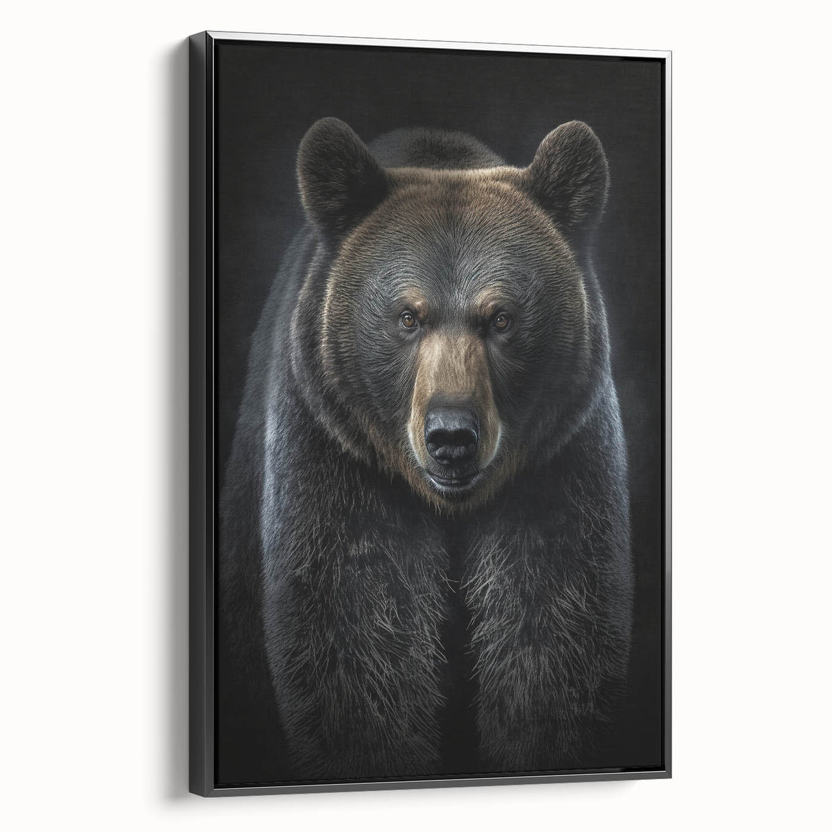 Framed canvas wall art depicting a striking black bear design, showcasing intricate details and vivid colors, perfect for nature lovers and home decor enthusiasts.