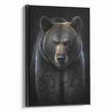 Framed canvas wall art depicting a striking black bear design, showcasing intricate details and vivid colors, perfect for nature lovers and home decor enthusiasts.