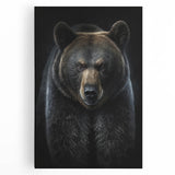 Black bear wall art design on stretched canvas, showcasing a lifelike depiction of a black bear in a natural setting, perfect for nature enthusiasts' decor.
