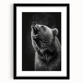 Framed black bear wall art design in a sleek black frame with a white mat, showcasing a striking wildlife illustration that enhances modern home decor.