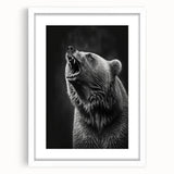 Black bear wall art framed in white matting, showcasing a striking design that captures the bear's natural beauty, perfect for wildlife enthusiasts and home decor.