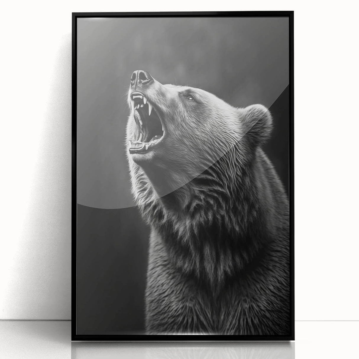 Framed wall art featuring a striking black bear design, showcasing intricate details and vibrant colors, ideal for nature lovers and home decor enthusiasts.