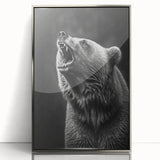 Framed wall art featuring a striking black bear design with a silver-acrylic finish, showcasing intricate details and vibrant colors, perfect for nature enthusiasts.