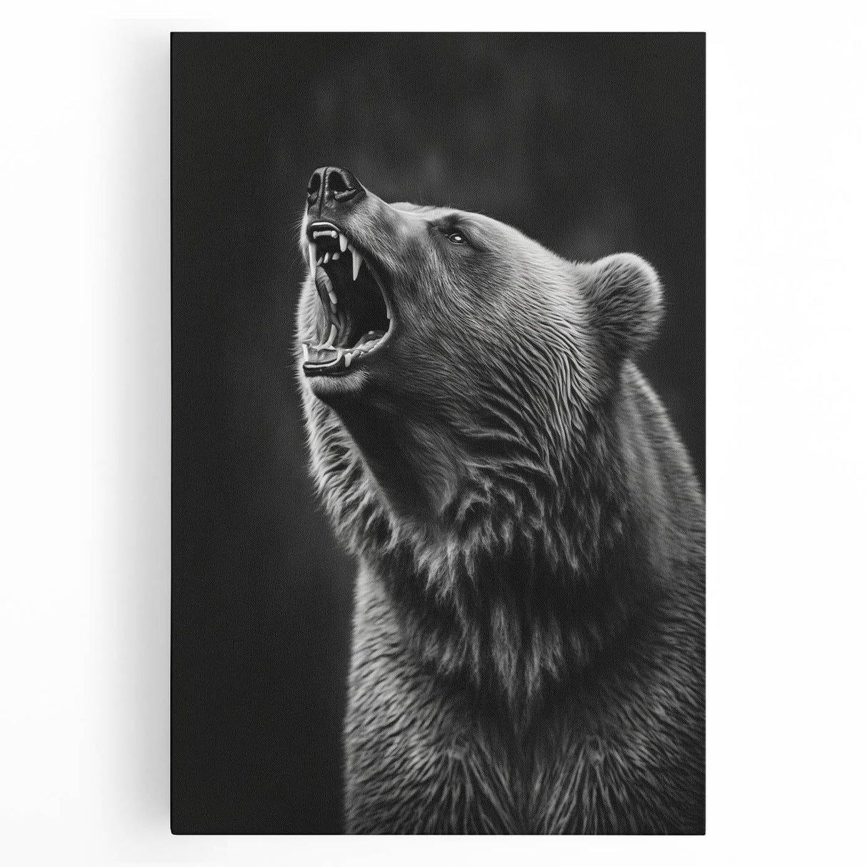 Stretched canvas wall art depicting a majestic black bear design, showcasing intricate details and a vibrant color palette, perfect for nature-themed decor.