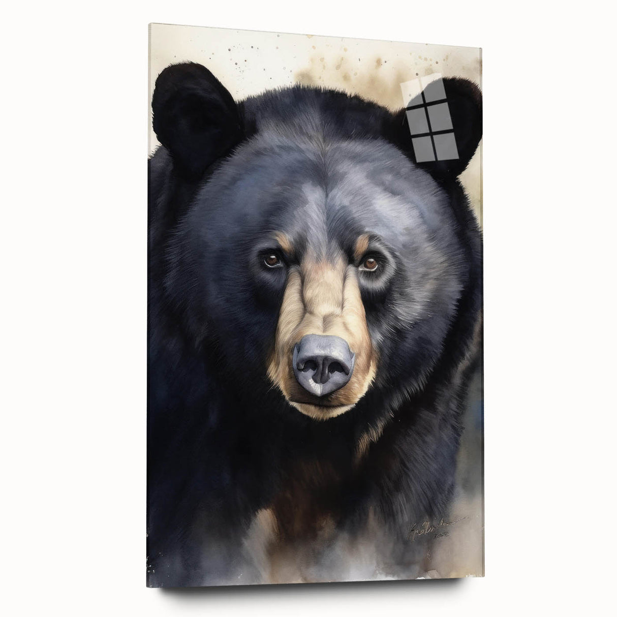 Black bear wall art collection displayed in a sleek acrylic frame, showcasing a side view with detailed design elements, perfect for nature enthusiasts.