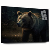 Close-up of a modern black bear wall art piece displayed in a transparent acrylic frame, showcasing intricate design details and sleek side view, ideal for wildlife decor enthusiasts.