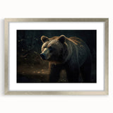 Framed black bear wall art featuring a sleek silver frame and mat, designed for home decor enthusiasts seeking nature-inspired aesthetics. Perfect for wildlife lovers.