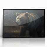 Framed acrylic wall art featuring a striking black bear design, showcasing intricate details and vibrant colors, perfect for nature and wildlife enthusiasts.
