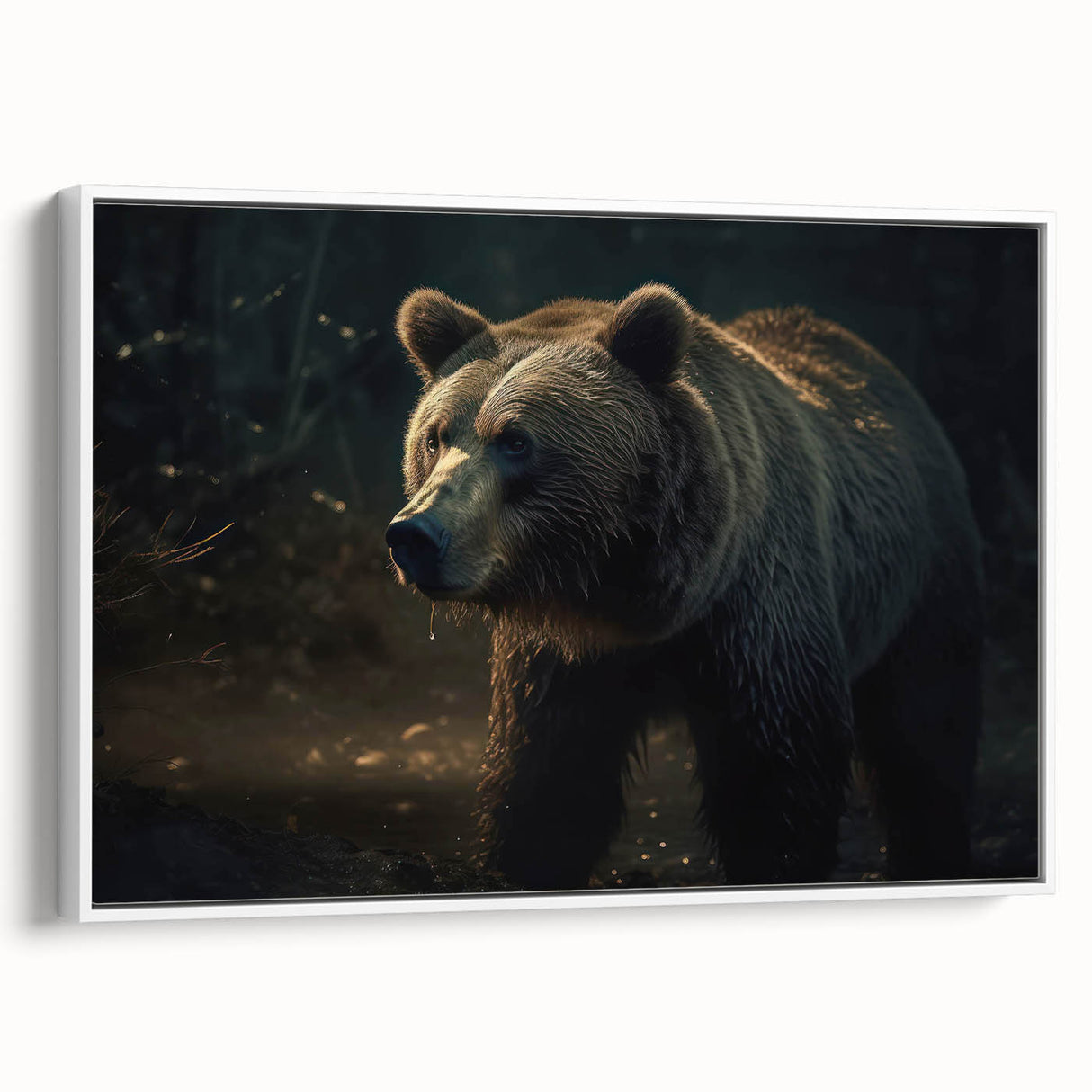 Framed canvas wall art featuring a striking black bear design against a white background, showcasing intricate details and textures, ideal for nature-themed decor.