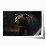 Black bear wall art print showcasing a detailed and artistic depiction of a bear in a natural setting, perfect for wildlife enthusiasts and home decor. The rolled print is designed to enhance any interior space with its striking imagery and vibrant colors.