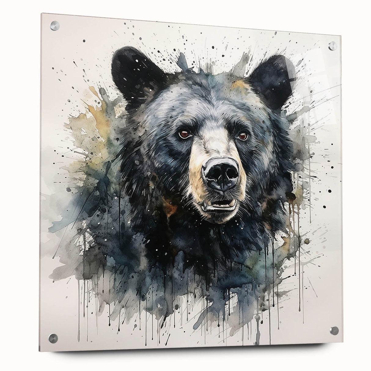 Black bear wall art piece with an acrylic glass frame, showcasing a detailed side view of the bear design, perfect for adding a nature-inspired touch to home decor.