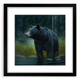 Stylish black bear wall art framed with a matte finish, showcasing a striking design perfect for nature-themed decor. Ideal for home or office settings.
