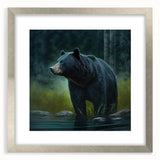 Elegant black bear wall art framed with a silver mat, showcasing detailed wildlife design, perfect for enhancing any nature-themed home decor.