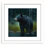 Framed wall art featuring a black bear design, showcasing intricate details and a white mat for contrast, ideal for nature-themed home decor.