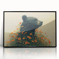 Framed wall art showcasing a striking black bear design, featuring vibrant colors and intricate details, perfect for wildlife enthusiasts and home decor.