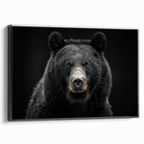 Framed canvas wall art showcasing a black bear design in a modern style, featuring rich black tones and detailed textures, perfect for nature lovers' decor.