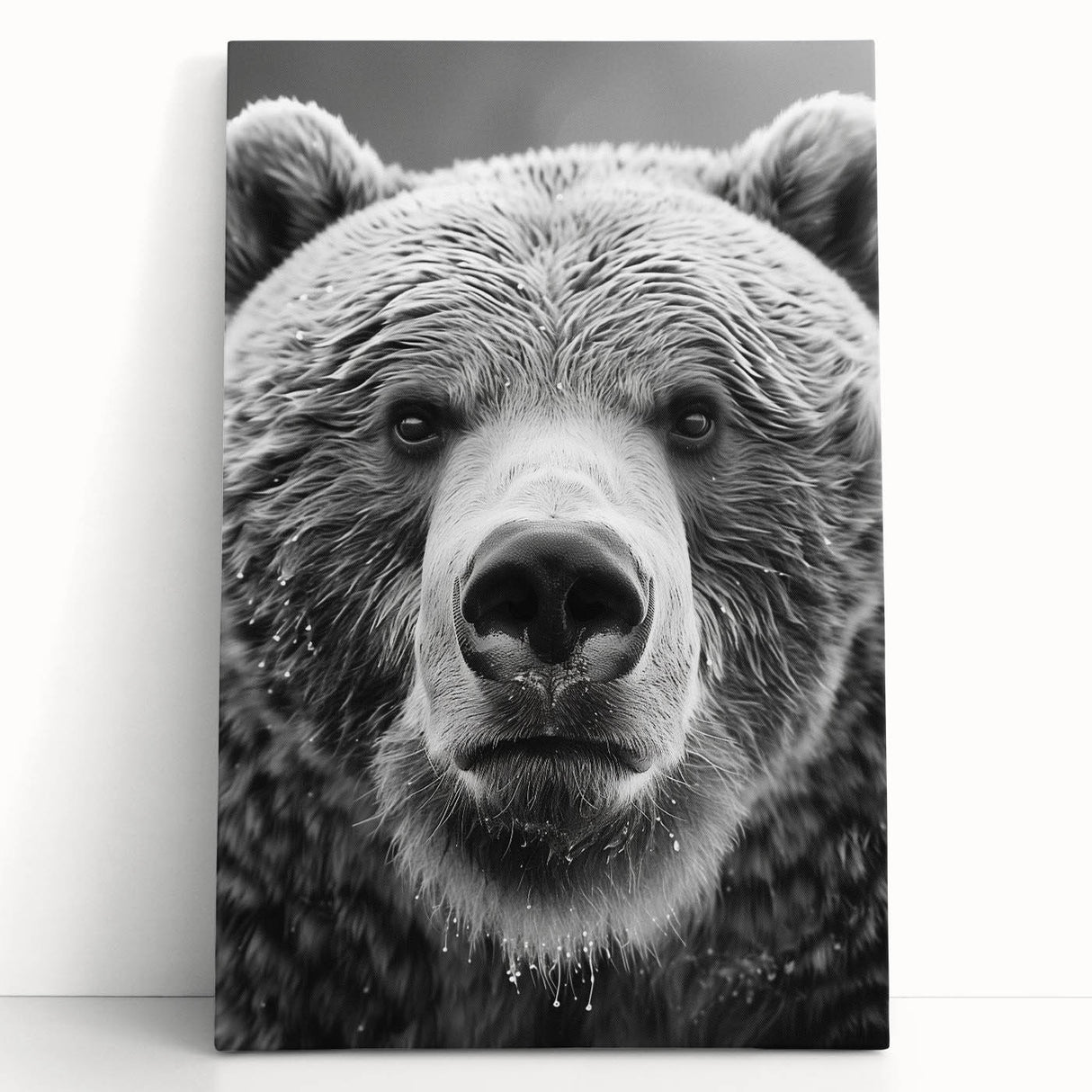Black bear wall art design on stretched canvas, featuring a striking natural scene with rich colors, ideal for wildlife enthusiasts and home decor.