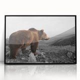 Framed wall art showcasing a brown bear design in a sleek black frame, perfect for adding a nature-themed accent to any modern space.