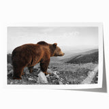 Brown bear design wall art print featuring a whimsical illustration of a bear surrounded by colorful elements, perfect for home decor or children's rooms.