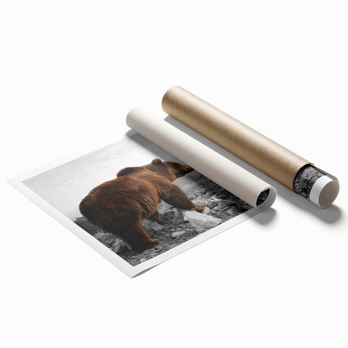 Brown bear wall art print featuring a playful bear design in a vibrant, whimsical style, ideal for children's rooms or nature-themed decor. The print showcases rich browns and soft textures, encapsulating the charm of wildlife artistry.