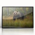 Framed acrylic wall art featuring a brown bear design, showcasing intricate details and a black frame, ideal for nature-themed home decor.