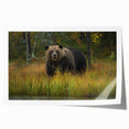 Brown bear wall art print showcasing a minimalist design featuring a detailed bear illustration against a soft beige background, perfect for nature-themed decor.