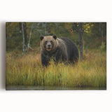 Brown bear wall art design on stretched canvas, showcasing intricate details and rich colors, perfect for nature-themed decor and wildlife enthusiasts.