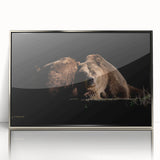 Framed wall art featuring a brown bear design with a sleek silver acrylic frame, showcasing intricate details and vibrant colors, perfect for nature lovers' decor.