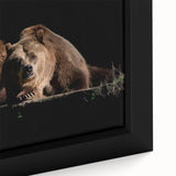 Close-up of a framed brown bear wall art piece, showcasing intricate details and a textured surface, perfect for nature-themed home decor.