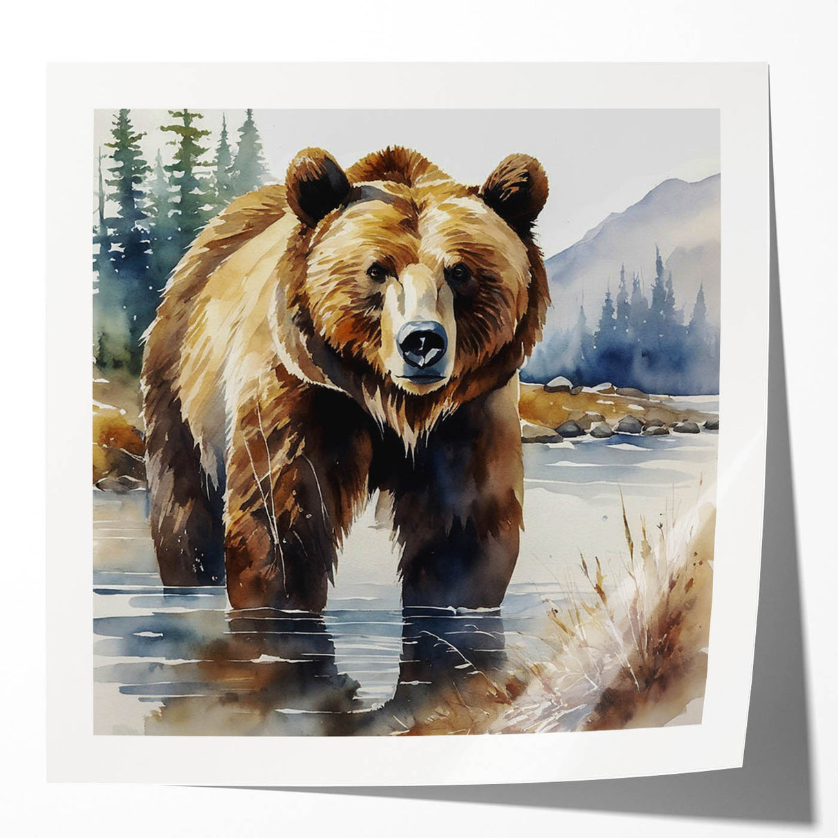 Brown bear wall art collection displayed in a glossy finish, showcasing detailed and vibrant illustrations, perfect for nature-themed decor in any room.