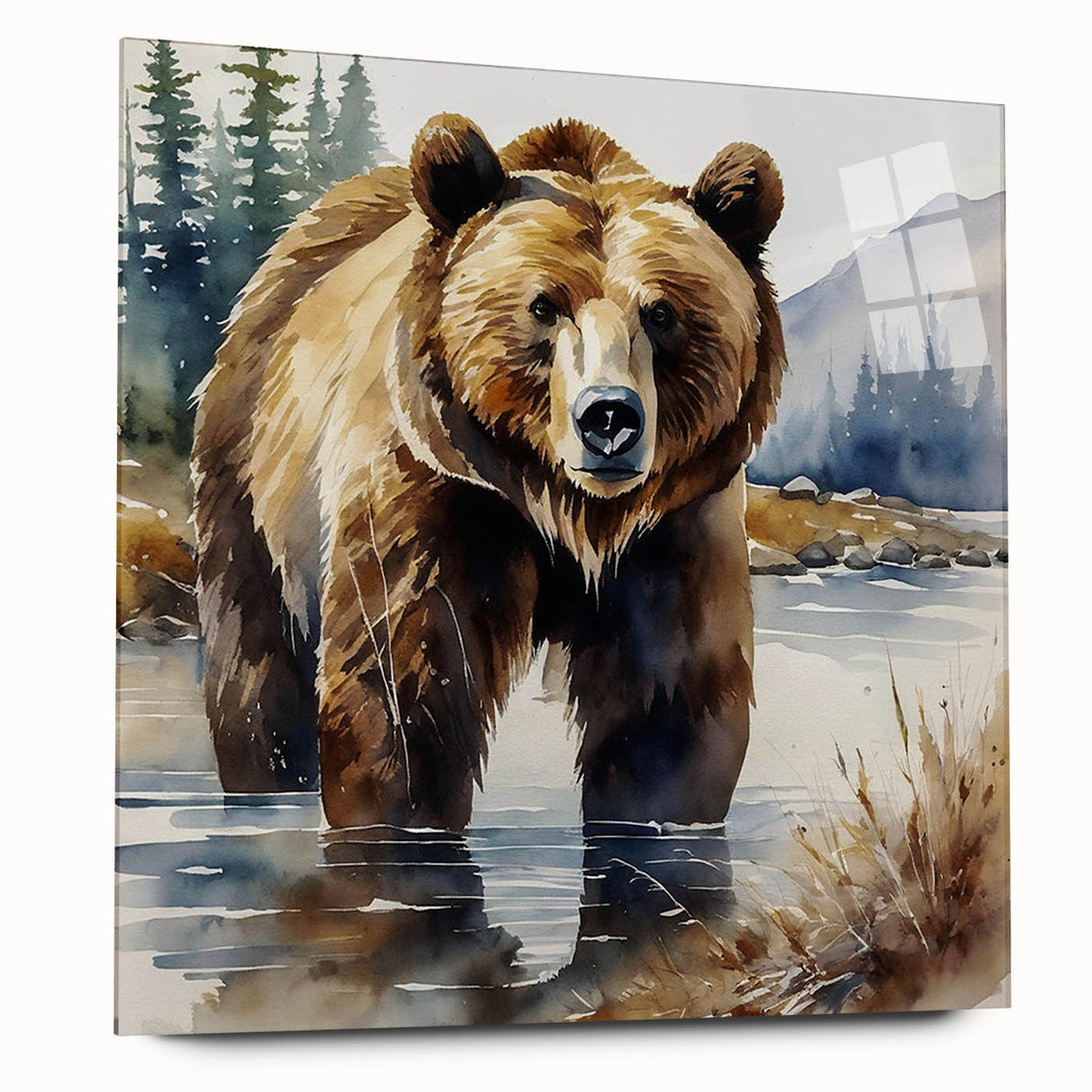 Brown bear wall art collection displayed in a sleek acrylic glass frame, showcasing a side view of the intricate design with rich colors and fine details. Ideal for nature lovers looking to enhance home decor.